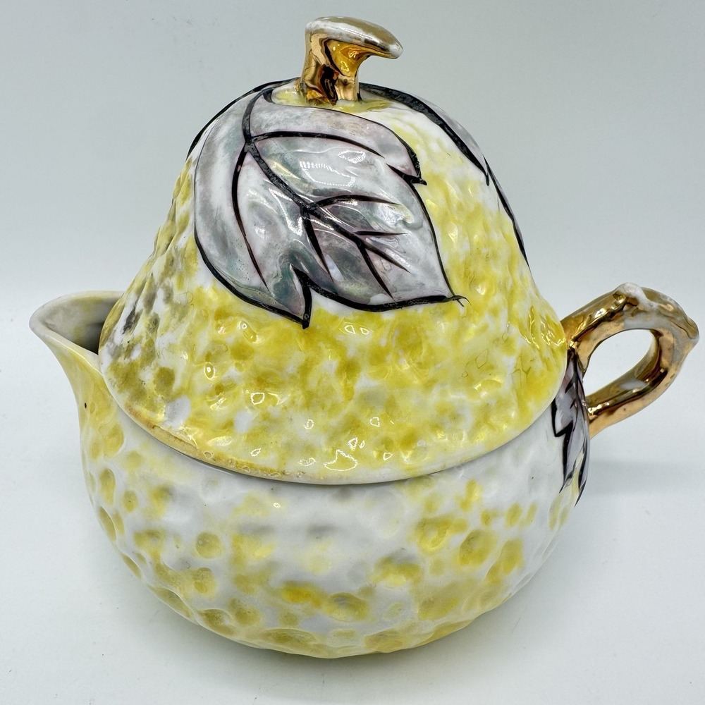 Vintage Tashiro Shoten Japan Figural Lemon Reamer Pitcher W/ Lid Gold NO REAMER